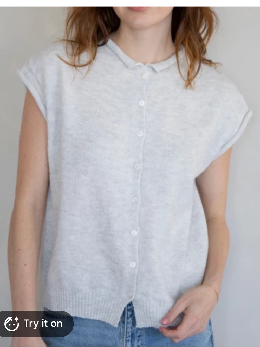 NWT Things Between Piper Light Gray Sleeveless Button Cardigan Vest Top Small